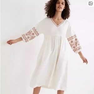Madewell White Dress with Red Embroidery